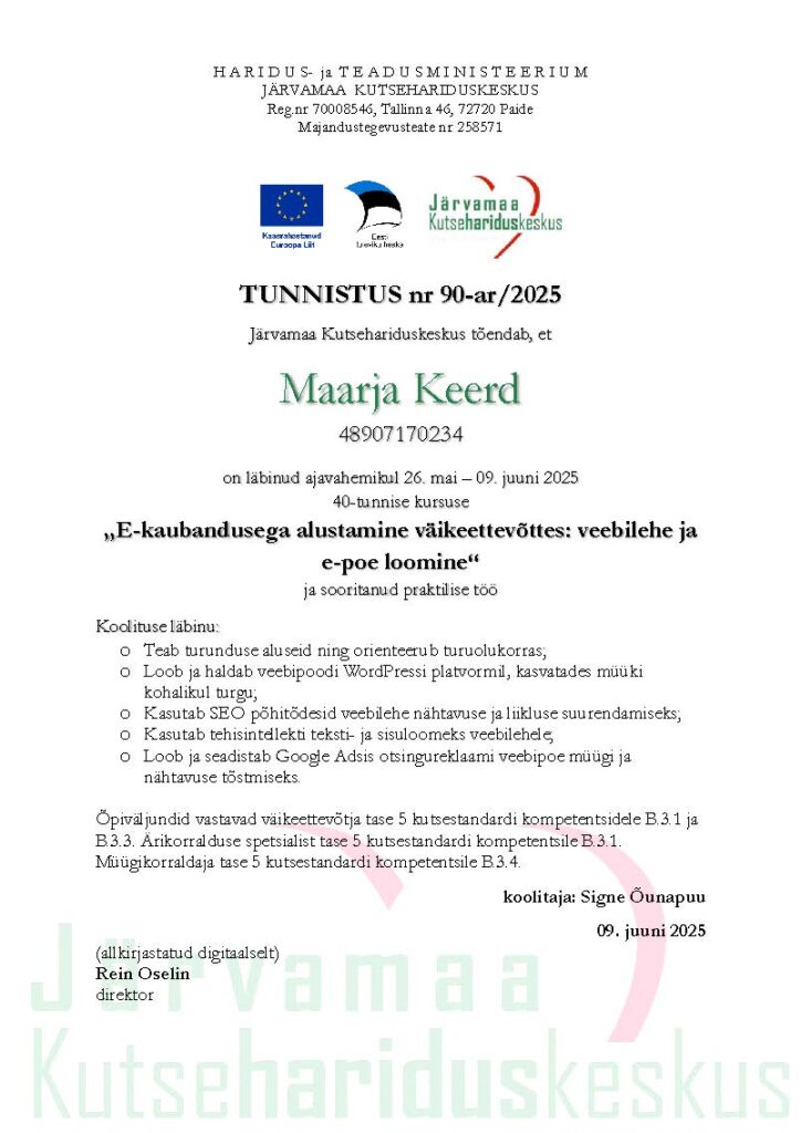 E-kaubandusega alustamine väikeettevõttes veebilehe ja e-poe loomine