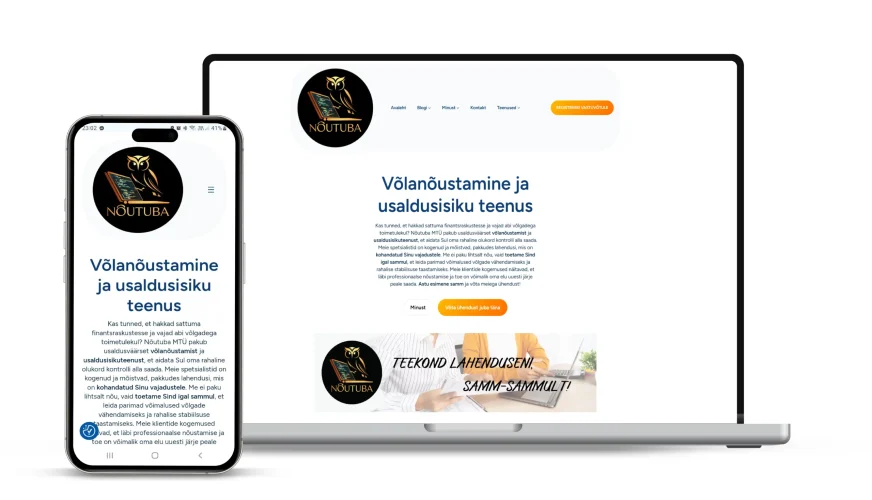 Keerdus Disainistuudio kodulehekülg ja mobiilivaade - Nõutuba MTÜ kodulehekülg, veebileht, graafiline disain, kujundus