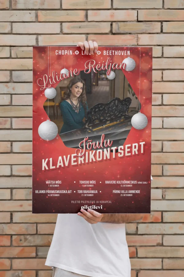 Keerdus Disainistuudio, plakatid, kuulutsed, surmakuultused - Reiljan jõulu klaverikontserdi plakat